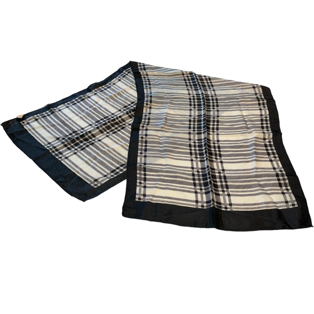 Glentex 50’s Vintage Plaid Silk Blend Black & White Oblong Scarf Women One Size